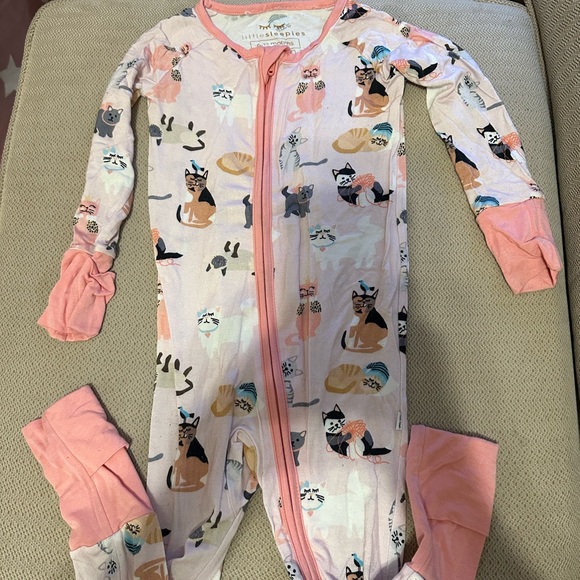 Pink Cat Print Kids One Piece - Picture 1 of 2
